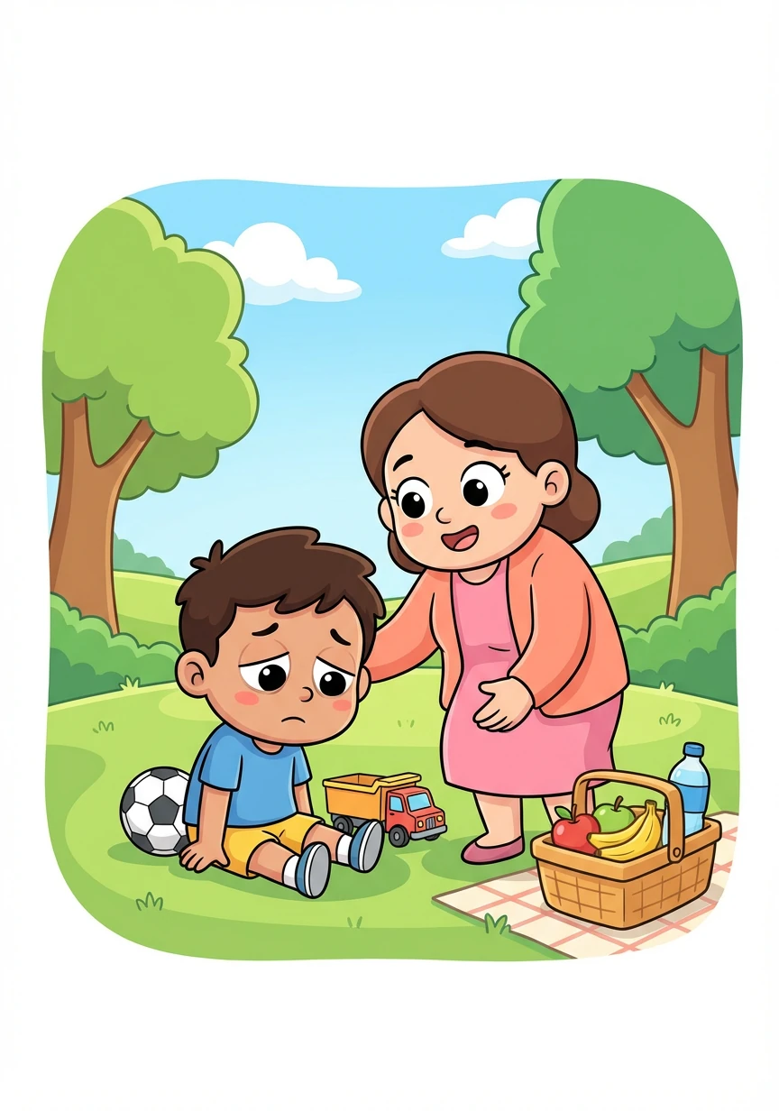 في يوم مشمس، كان سليم يلعب في الحديقة، لكنه شعر بالتعب بسرعة. والدته لاحظت ذلك وقالت: "يا سليم، ربما تحتاج إلى طعام صحي ليزودك بالطاقة!"