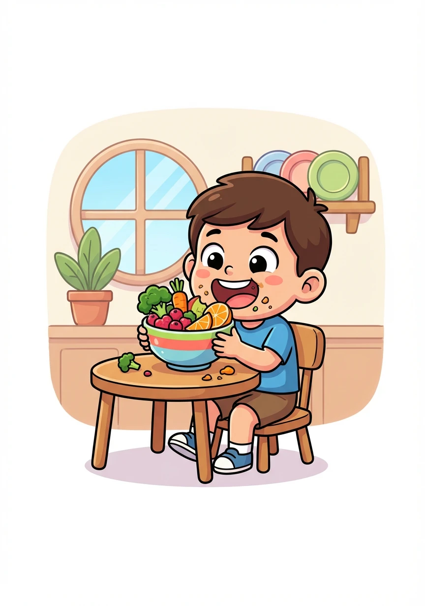 تعلم سليم أن الطعام الصحي ليس فقط مفيدًا، بل يمكن أن يكون لذيذًا أيضًا. قرر أن يختار الأطعمة الصحية دائمًا.