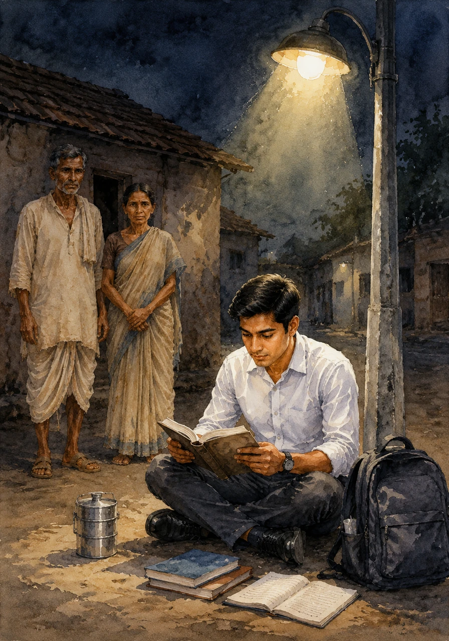रात के समय जब घर में रोशनी नहीं होती थी, तो सूरज सड़क के लैंप के नीचे बैठकर अपनी किताबें पढ़ता था। कई बार उसे भूख भी लगती थी, लेकिन उसका ध्यान सिर्फ अपनी पढ़ाई और सपनों पर होता था।