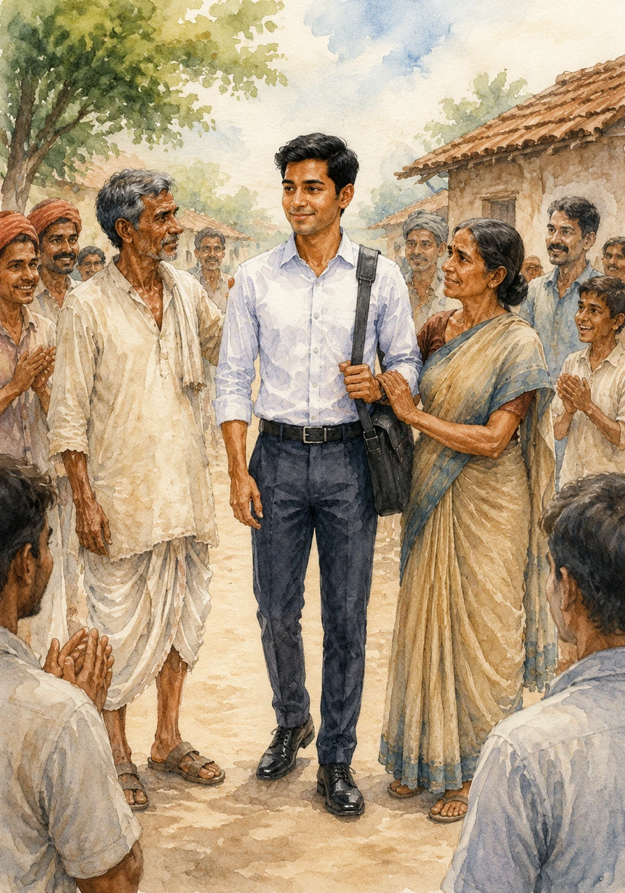 अपनी सफलता के बाद, सूरज एक दिन अपने पुराने गाँव वापस लौटा। उसे देखकर गाँव वाले हैरान थे और अब वे उस पर गर्व कर रहे थे जिसका कभी उन्होंने मज़ाक उड़ाया था।