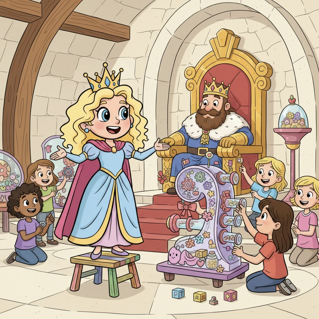 To everyone's surprise, a tiny smile began to form on the King's lips as he observed the girls' work. He saw not just cleanliness, but also the vibrant joy and ingenious thought behind every creation. Elara explained their philosophy of 'joyful order,' where tidiness made space for even more wonderful ideas to bloom, captivating the King with her eloquent words.