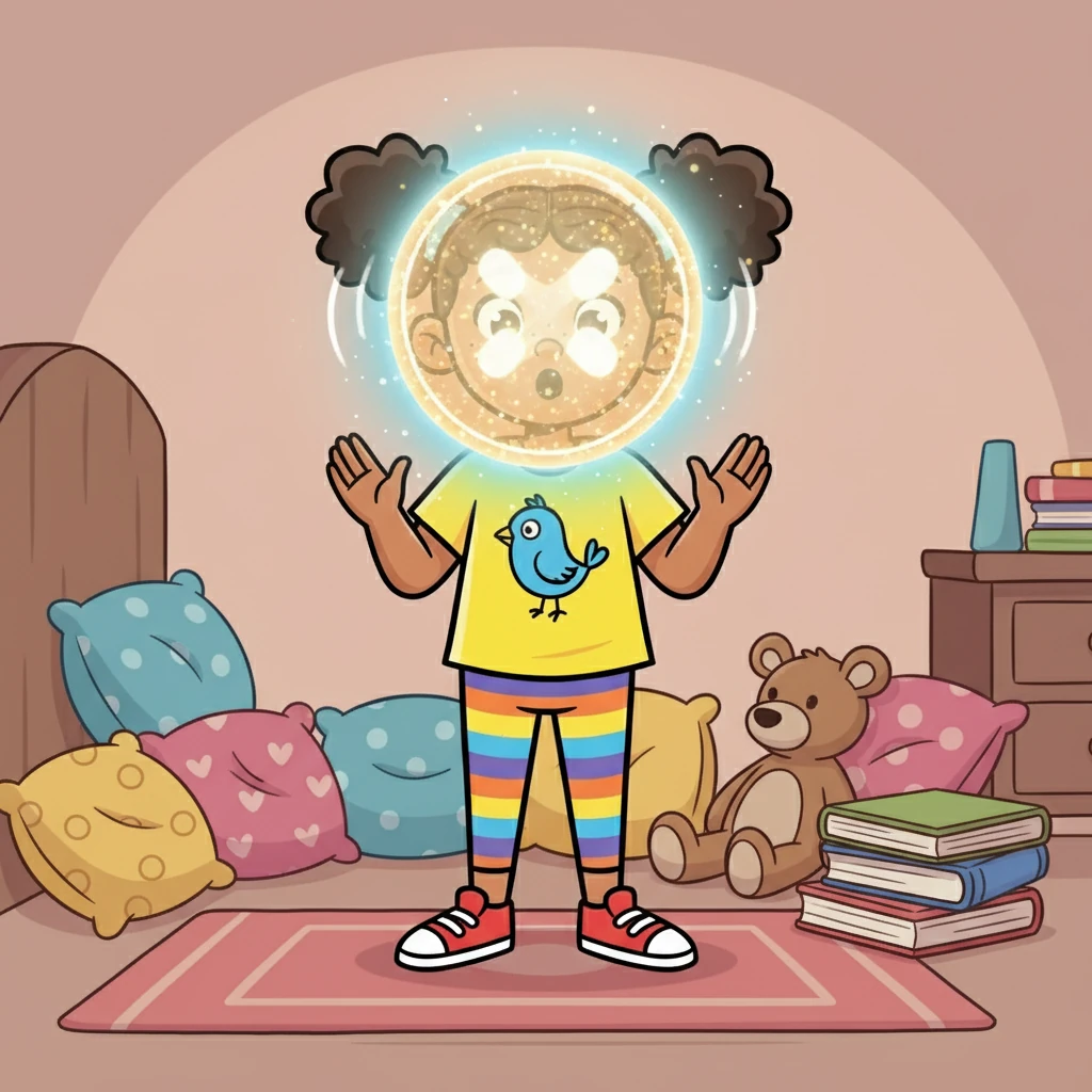 Suddenly, a sparkly button appeared in front of her! It glowed with a soft, inviting light. The button whispered, "Press me when you feel upset."