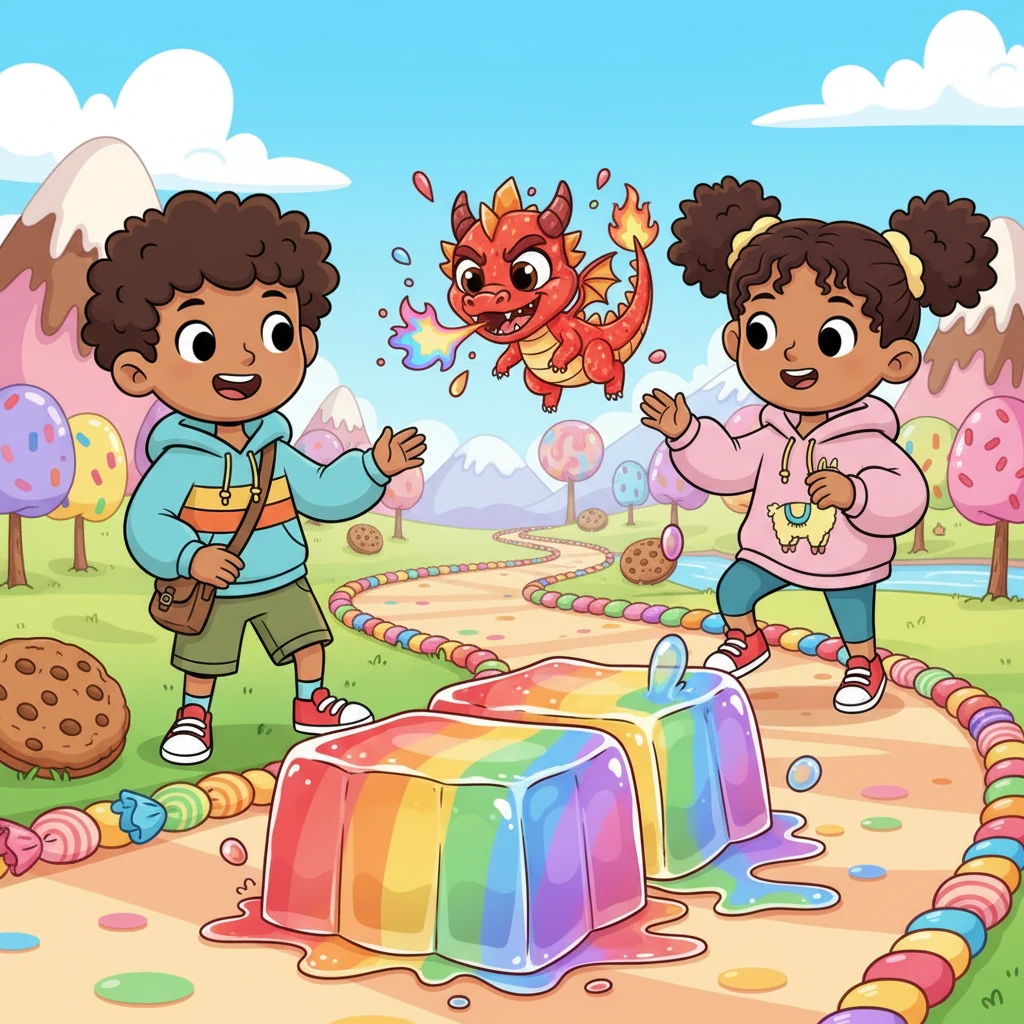 En el camino, Nico y Lila se encuentran con Chispa, un pequeño dragón de caramelo picante que inicialmente parece gruñón pero pronto revela su lealtad. Chispa lanza pequeñas llamas de colores que derriten obstáculos de gelatina, abriendo paso para el grupo. El dragón vuela juguetonamente alrededor de ellos.