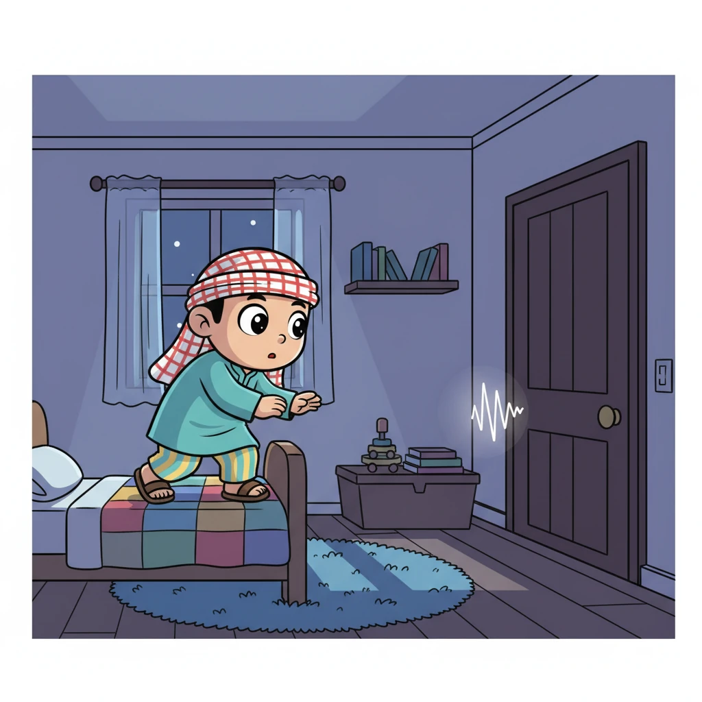 آواز ایک بار پھر آئی، اب کی بار زیادہ واضح۔ زین کا دل دھڑک رہا تھا، لیکن اس کی آنکھوں میں تجسس تھا۔ وہ آہستہ سے اپنے بستر سے اترا اور دروازے کی طرف بڑھا۔