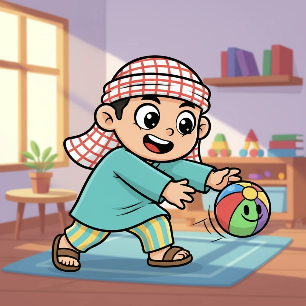 زین ہنستے ہوئے کمرے میں داخل ہوا اور گیند کو پکڑنے کی کوشش کی۔ گیند نے شرارت سے اس کے ہاتھ سے بچ کر بھاگنا شروع کر دیا، جیسے وہ اسے کھیل میں شامل کر رہی ہو۔