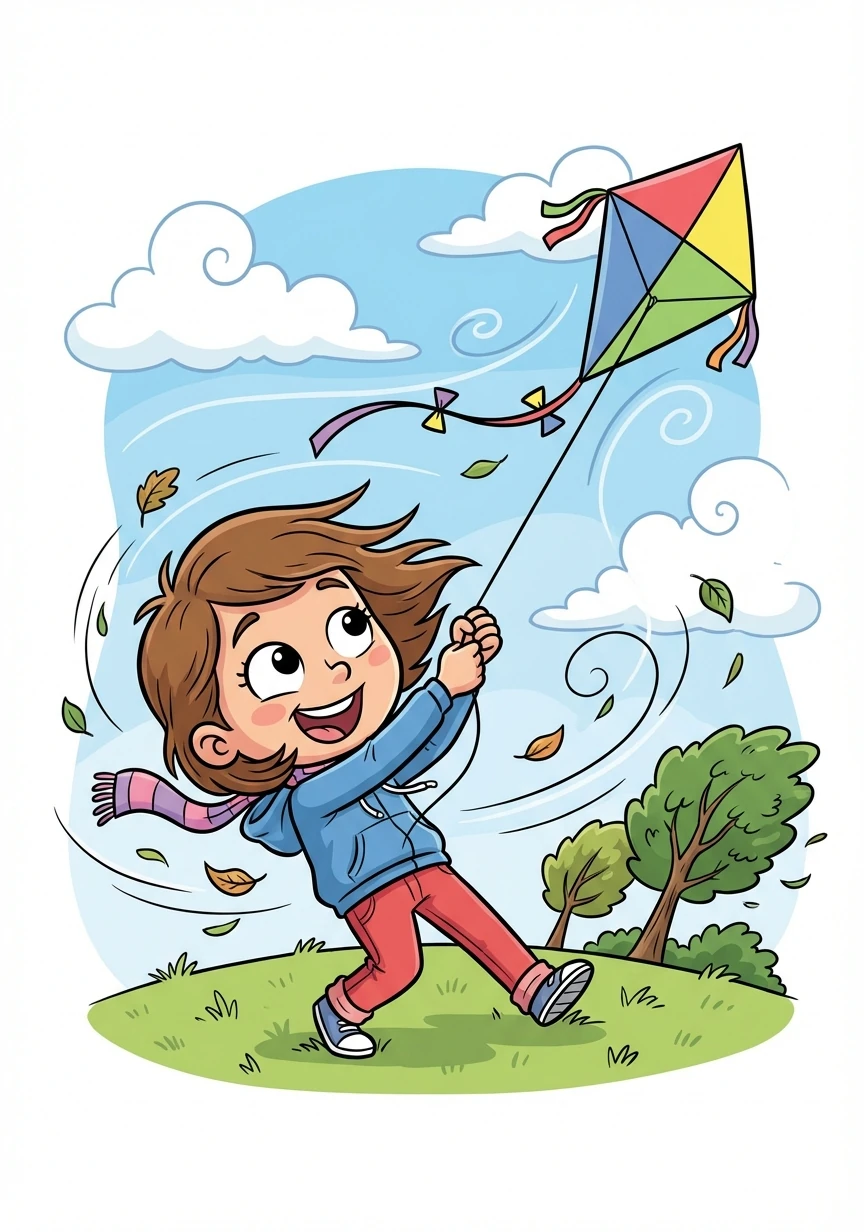One particularly windy Saturday, Maya's kite soared higher than it ever had before. The wind was strong and playful.