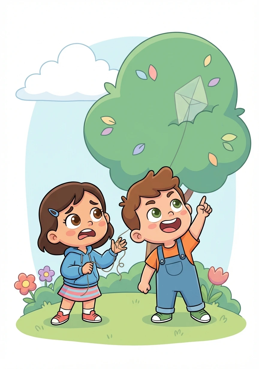 Maya explained about her kite, and Leo immediately offered to help. They looked around, trying to find a solution.