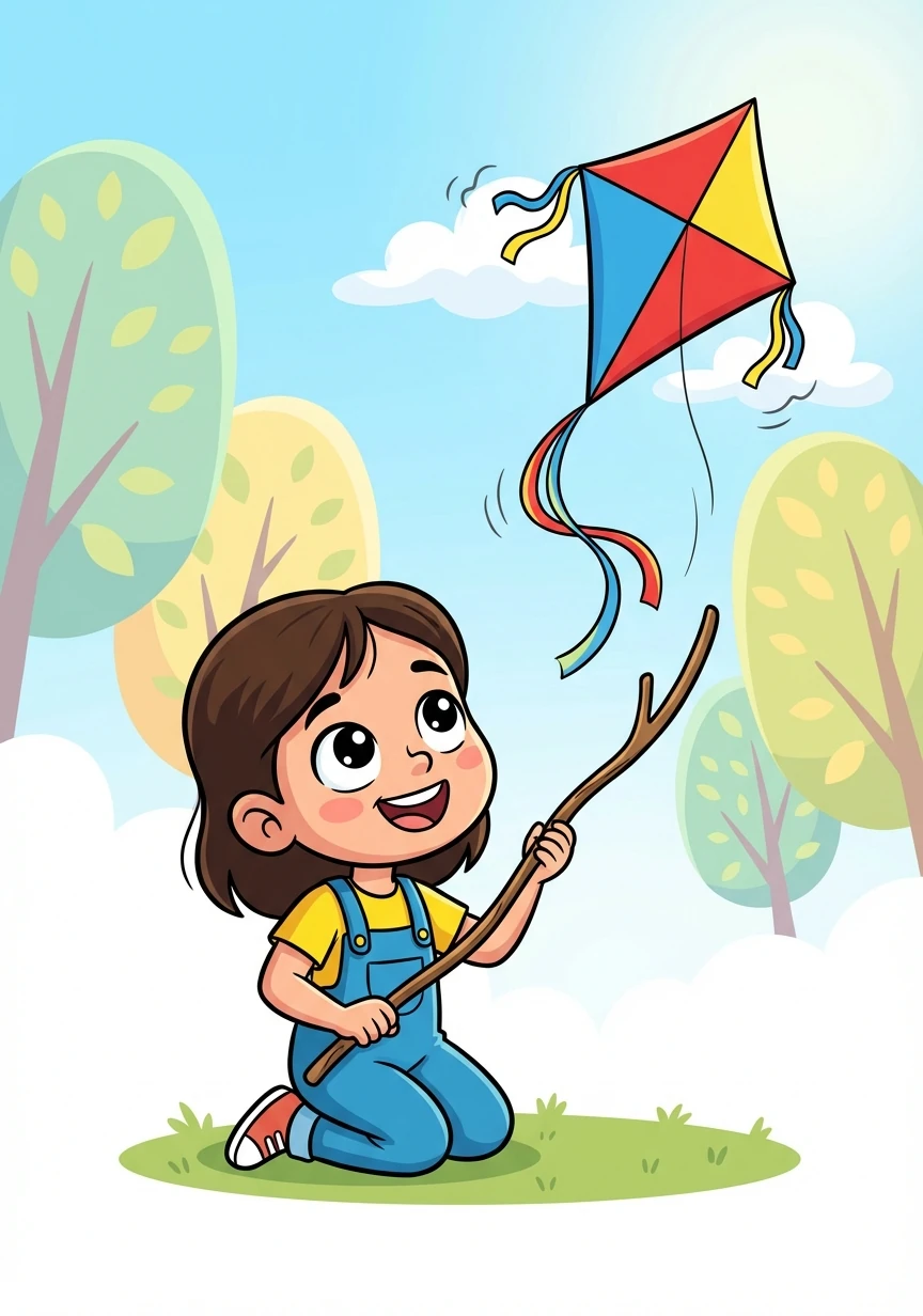 After a few tries, the stick worked! The kite wiggled loose and floated gently down to the ground.