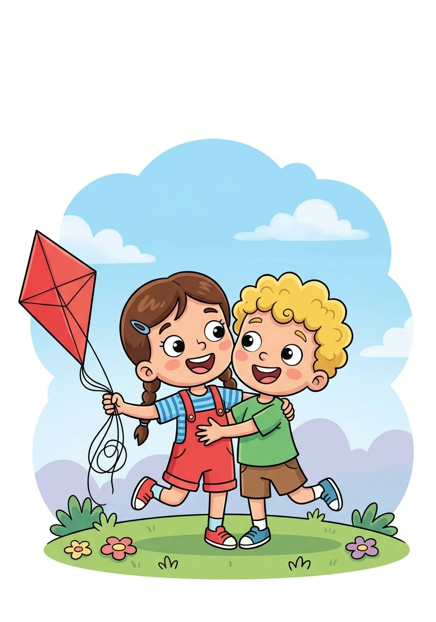 Maya and Leo cheered with joy! Maya carefully untangled the kite's string and gave Leo a big hug.