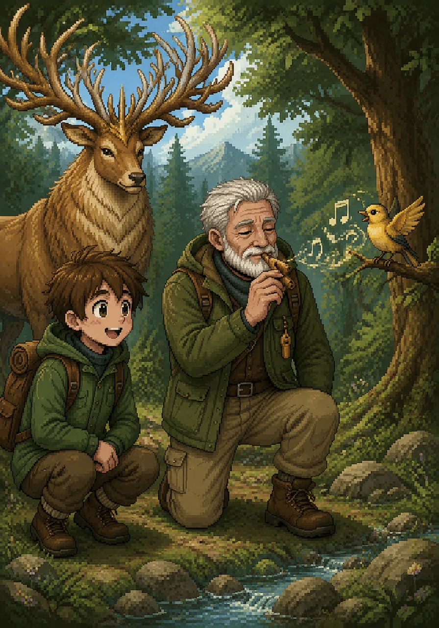 Grandfather took a small wooden whistle from his pocket and blew a gentle, trilling note that sounded exactly like a songbird. To Leo’s surprise, a bright yellow bird fluttered down to a nearby branch and sang a beautiful melody in return.