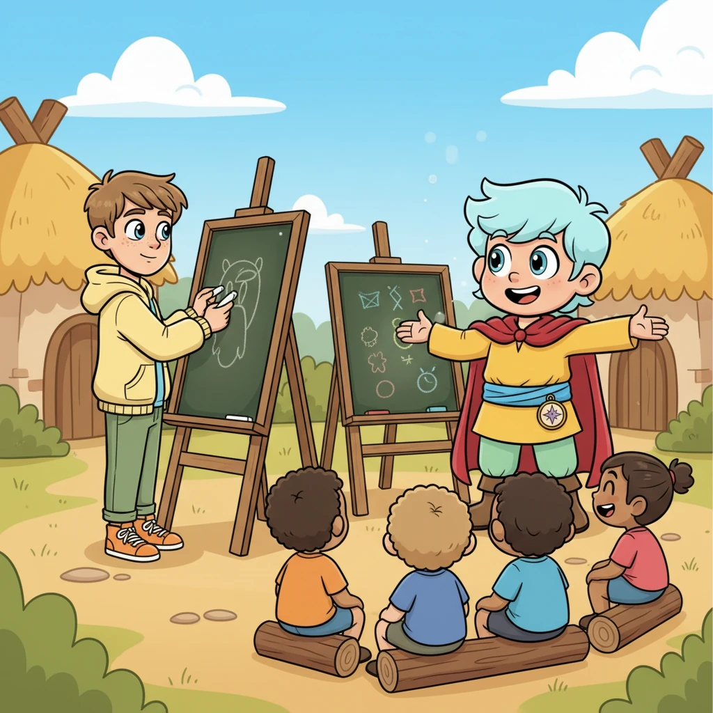 John and Leon quickly fall into a harmonious rhythm, teaching the enthusiastic village children. John, ever diligent, meticulously plans lessons, while Leon brings stories to life with dramatic gestures and boisterous laughter. They share chalkboards and smiles, their contrasting styles complementing each other perfectly. Leon often finds himself stealing glances at John, admiring his unwavering dedication.