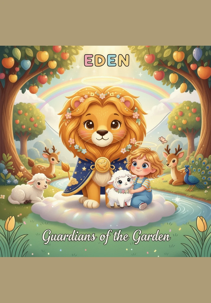 In the heart of the garden stands a magnificent tree with leaves that shimmer like emeralds and fruit that glows with a soft, golden light. This is the Tree of Life, and its branches reach toward the sky as if offering a gentle blessing to the world below.