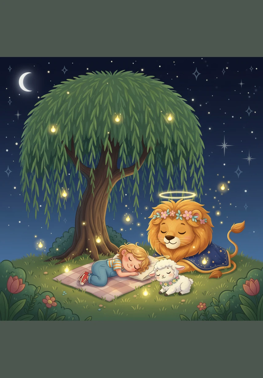 As the day draws to a peaceful close, the stars begin to twinkle like diamonds scattered across a bed of dark velvet. Eden finds a cozy spot under a canopy of weeping willows, where fireflies glow like tiny lanterns to light the way to sleep.