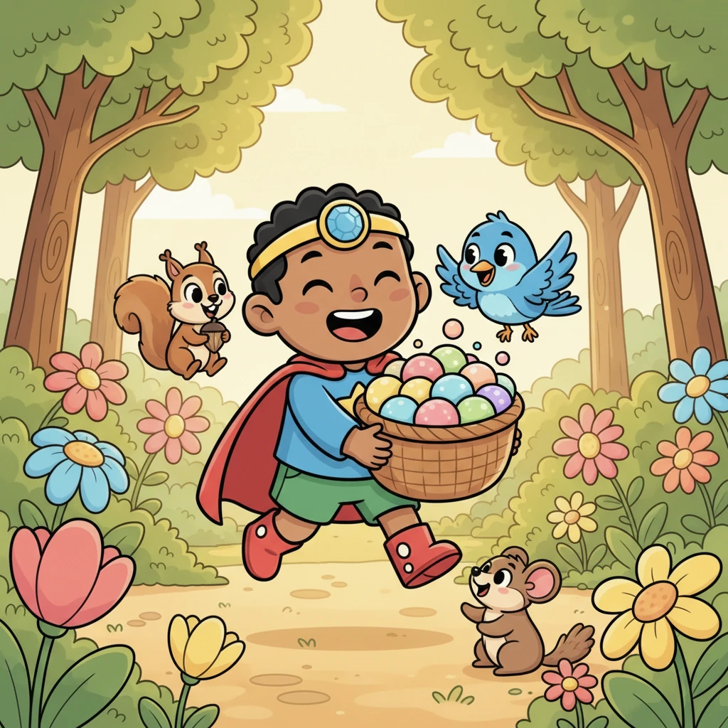 Gigi skips through a sun-drenched garden, carrying a basket overflowing with her wobbly wonders. Her furry and feathered friends, including a giggling squirrel and a happy bluebird, gather around her, their eyes wide with anticipation. Sharing her treats brings Gigi immense joy, and soon everyone is nibbling happily.
