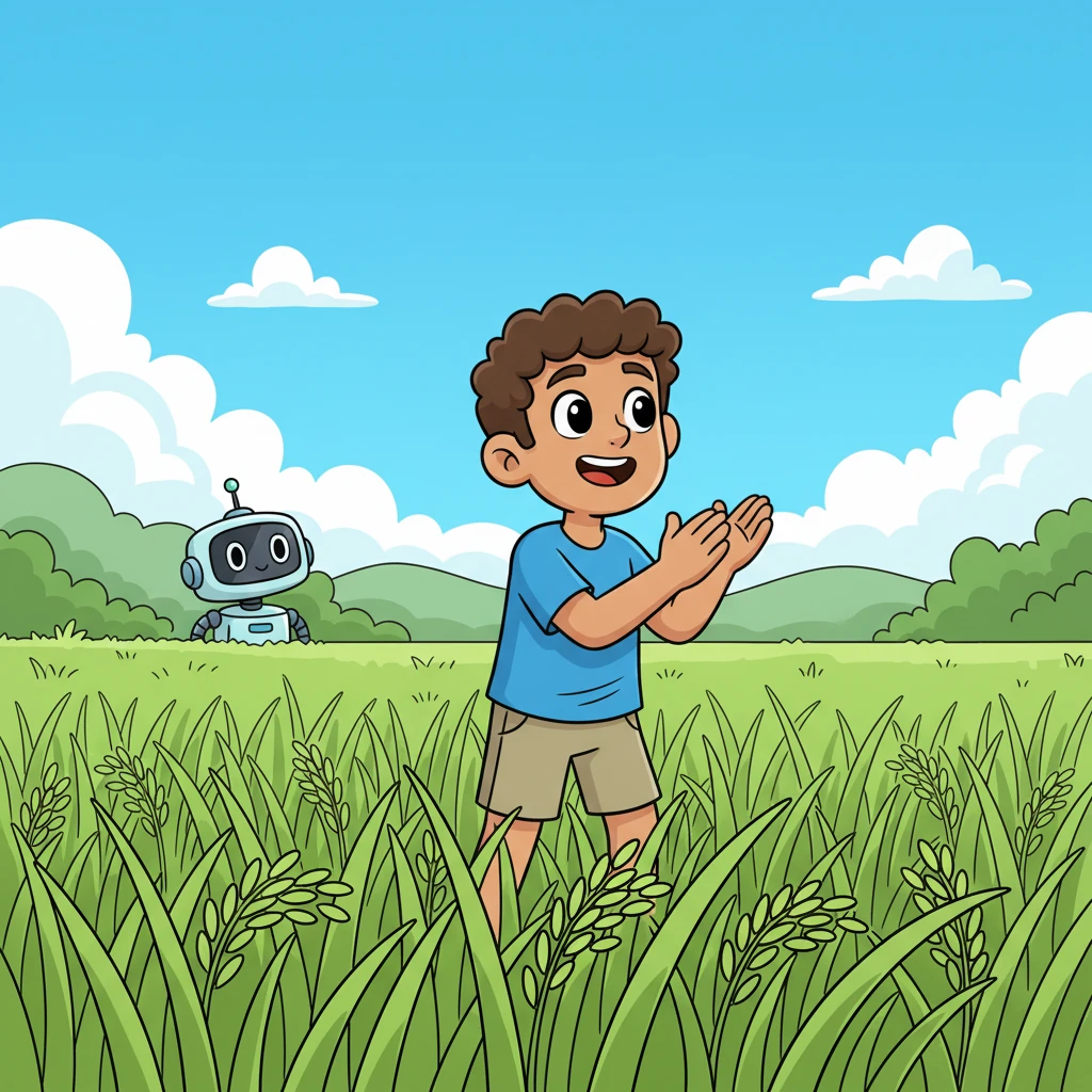 Days later, the paddy field transformed! The yellow leaves had vanished, replaced by vibrant, healthy green shoots swaying happily in the breeze. Raju clapped his hands with joy, his heart full of happiness.