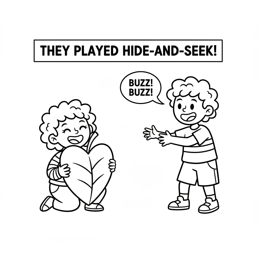 They played hide-and-seek, giggling as Dot cleverly hid behind a big, simple leaf and Buzz playfully searched with a happy buzz.