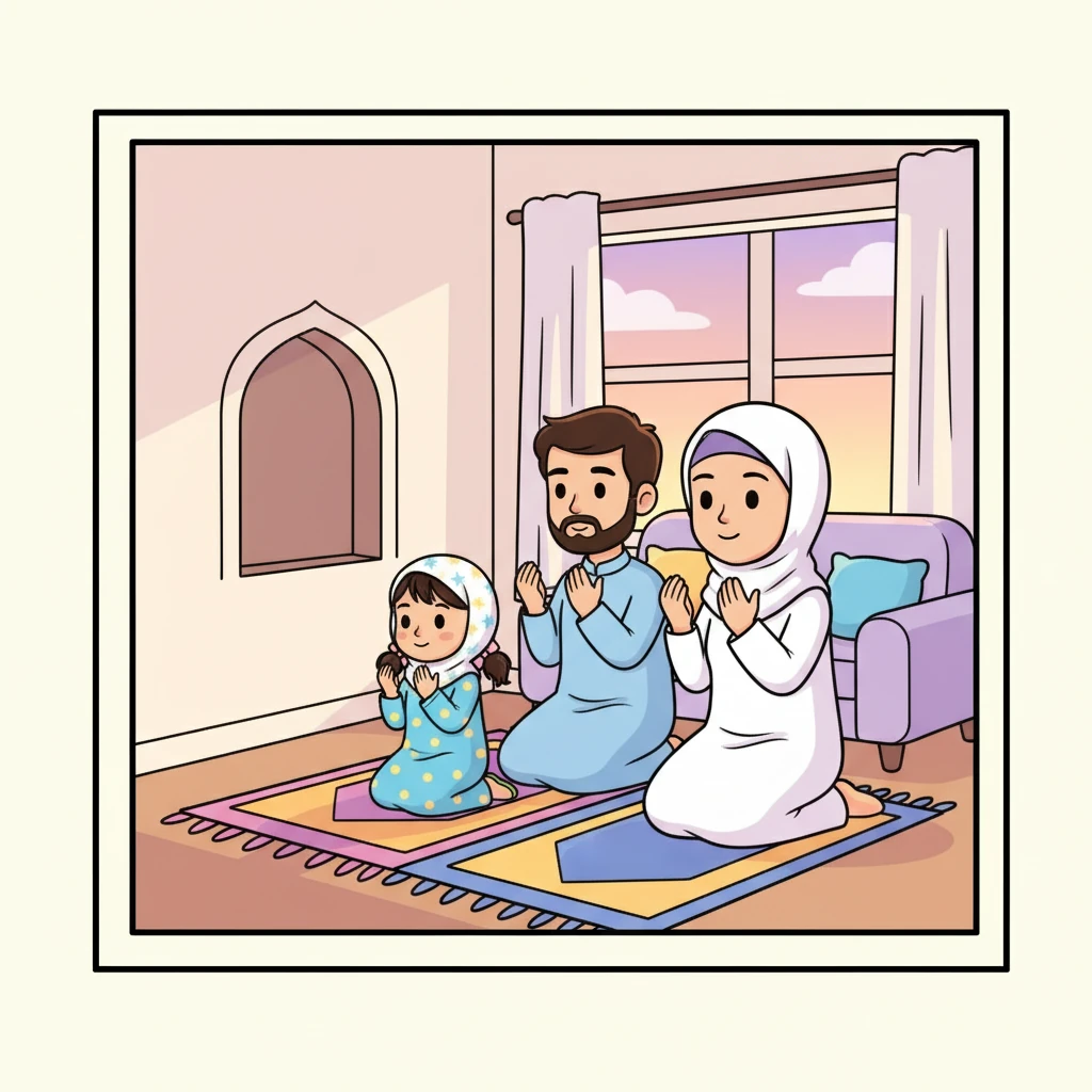 Setelah bangun, Aisya selalu bergegas untuk melaksanakan sholat subuh bersama keluarganya. Ia sangat menyukai gerakan sholat dan merasa damai.