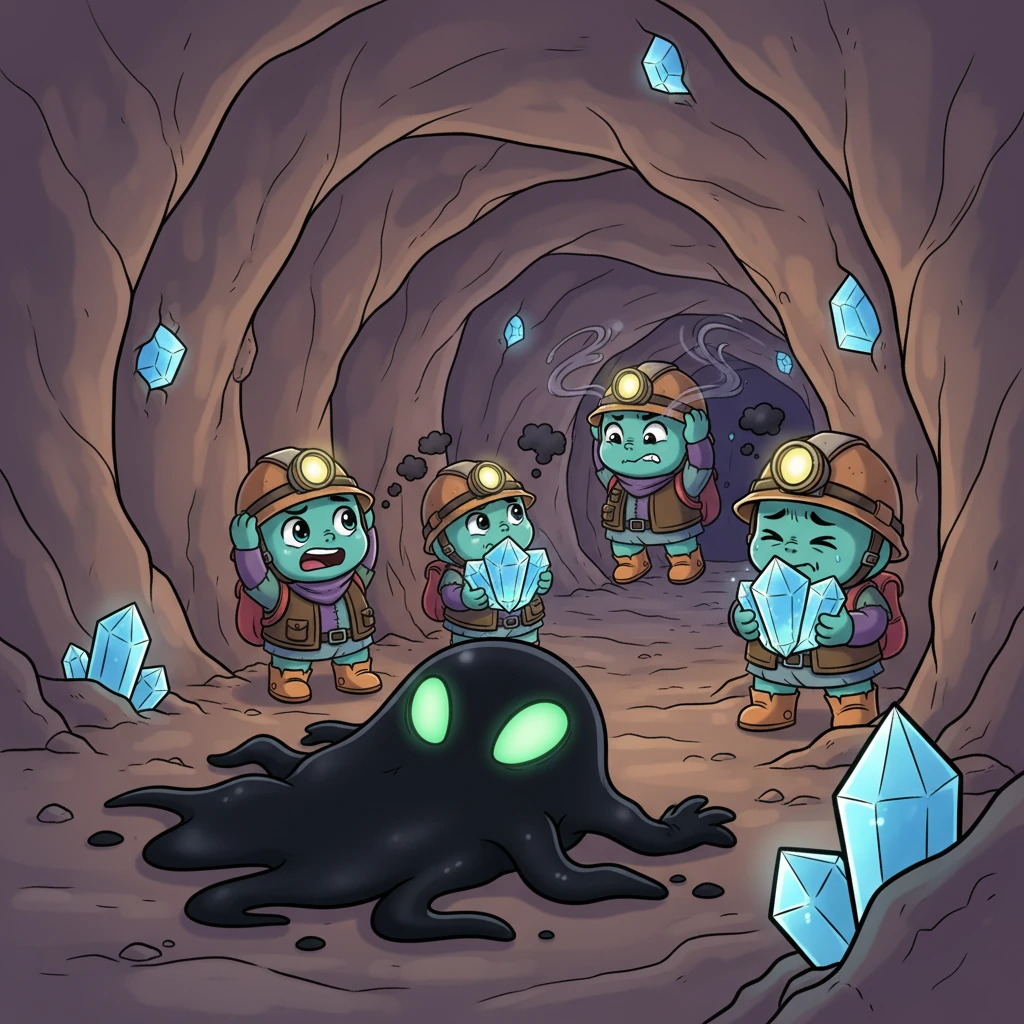 Anxio loved to creep close whenever people tried to enjoy a happy moment. Its shadowy form would slither into tunnels, whispering scary thoughts that made joy fade. People would clutch their heads, their smiles turning to frowns as Anxio grew stronger, feeding on their worries.