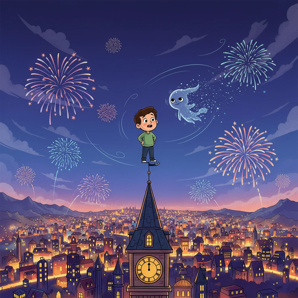 Anxio continued to fade, becoming smaller and smaller, until it was no bigger than a tiny street cat. With a final, weak blink, the shadowy creature vanished completely, leaving only a gentle breeze. From that night on, the city felt light and joyful, free from fear, all thanks to one brave boy.