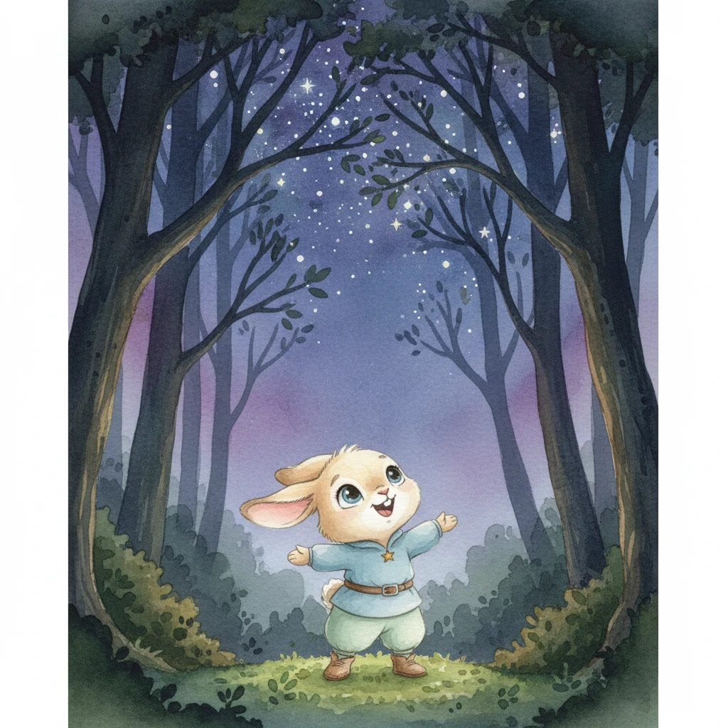 Benny’s fear began to melt away like morning mist. He gazed up at the stars, now shining even brighter through the canopy. “The dark isn’t scary,” he exclaimed, a joyful smile spreading across his face. “It’s magical!”