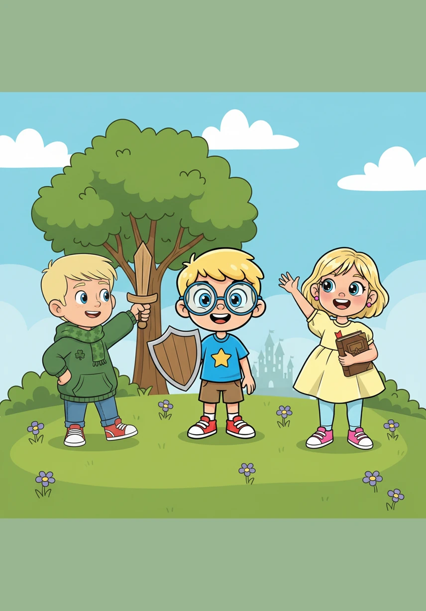 As the afternoon sun begins to dip, the trio stops at the colorful kiosk for three dripping ice cream cones. Their faces are sticky and happy, reflecting a day filled with sunshine, smiles, and sweet treats.