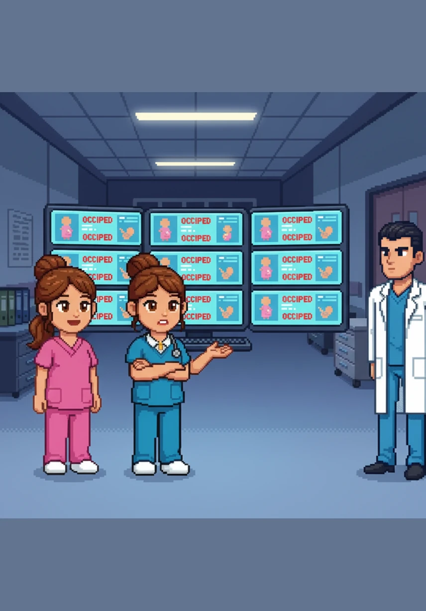 Paula gestures to the monitors showing every single delivery room is occupied before dropping the bombshell that the notoriously difficult doctor, nicknamed Hot Stuff, is the one on call. Diane's smile fades into a look of disbelief as she realizes the challenge ahead.