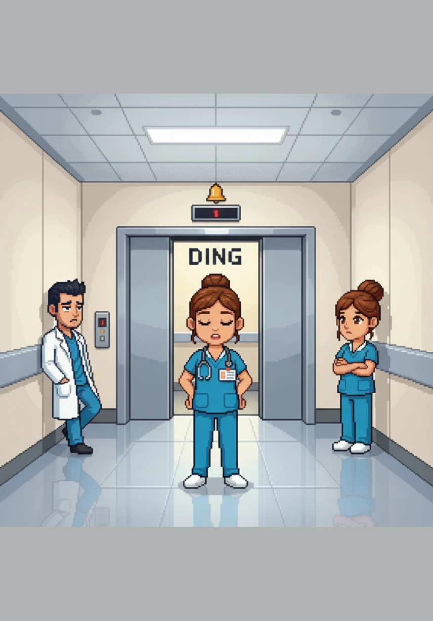 The elevator bell dings loudly at the end of the hallway, and the heavy double doors begin to swing open. Diane takes a deep breath, straightens her scrubs, and prepares to face whatever the rest of the night shift has in store for her.
