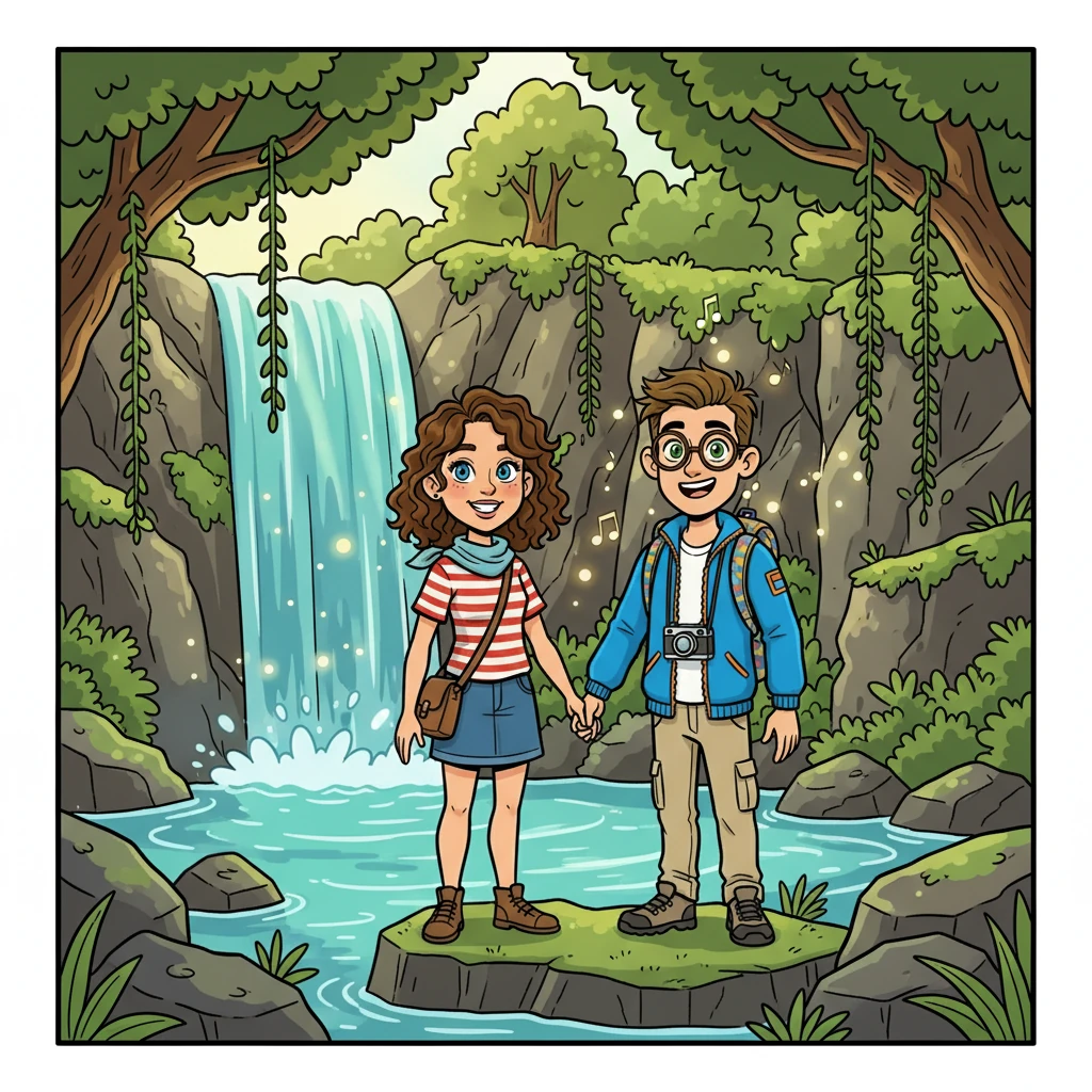 The next day, they discovered a hidden waterfall, the cool water a refreshing contrast to the warm air. They spent hours together, sharing music and knowledge, their bond deepening with every passing moment. The sound of the water became the soundtrack to their burgeoning love.
