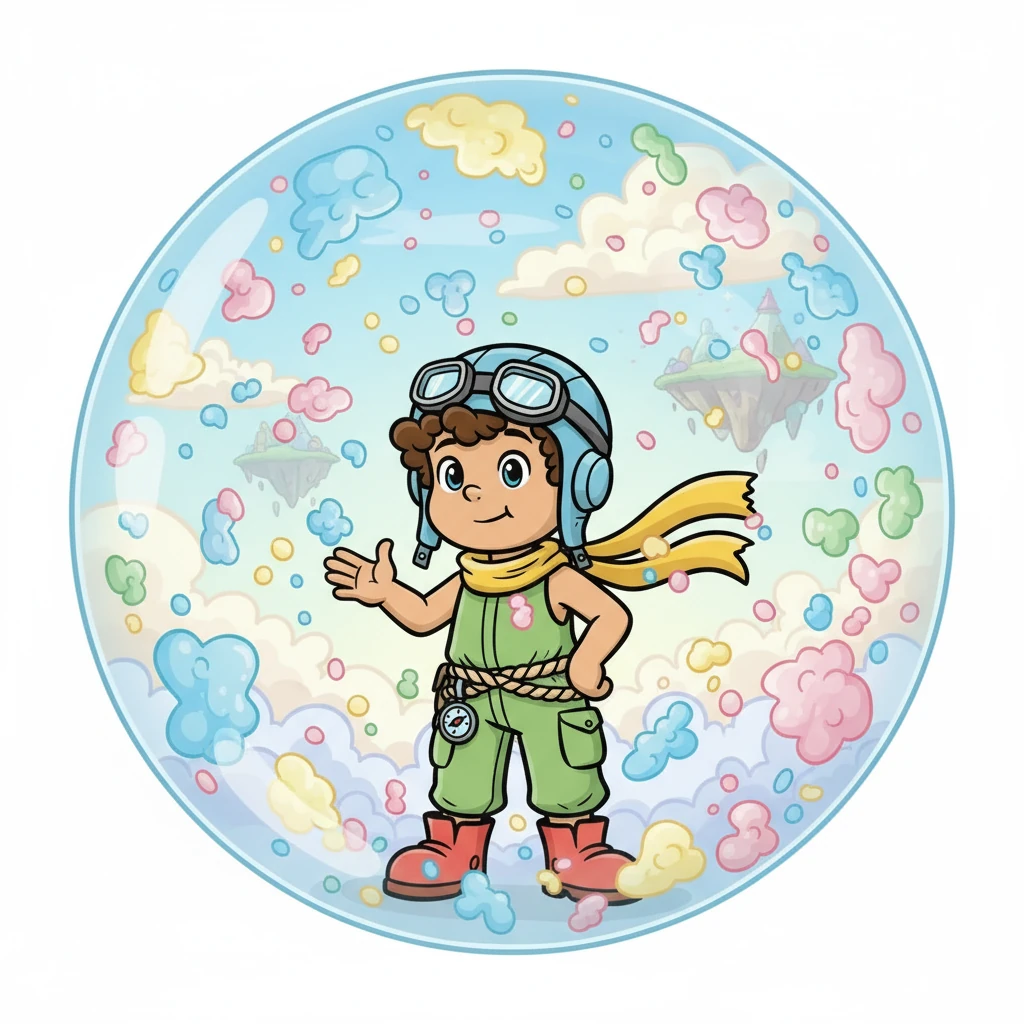 Airecito se adentró en un globo lleno de aire. Allí, vio cómo las partículas se movían libremente, chocando entre sí. Comprobó que no tenían forma ni volumen fijos, adaptándose al espacio del globo.