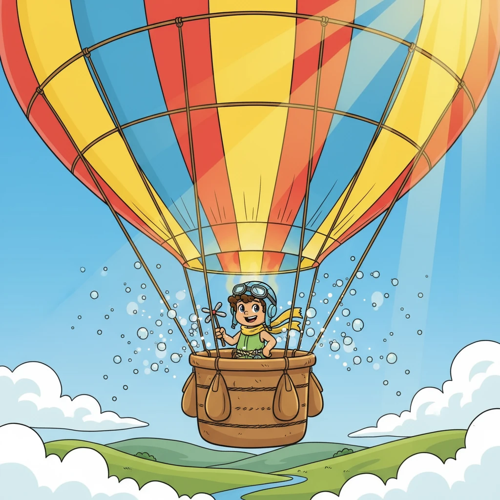 De repente, el globo se expuso al sol. Airecito notó que las partículas se movían más rápido y el globo se hacía más grande. ¡Estaba aprendiendo sobre la Ley de Charles!