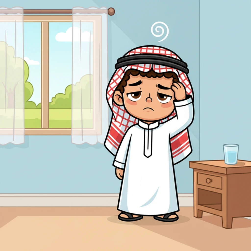 فِي صَباحٍ هادِئٍ، شَعَرَ الشَّابُّ سامي بِتَعَبٍ غَرِيبٍ وَصُداعٍ لَمْ يَعْتَدْهُ. حاوَلَ أَنْ يُكْمِلَ يَوْمَهُ، وَلَكِنَّ الإِرْهاقَ كانَ يَزْدادُ مَعَ كُلِّ ساعَةٍ.