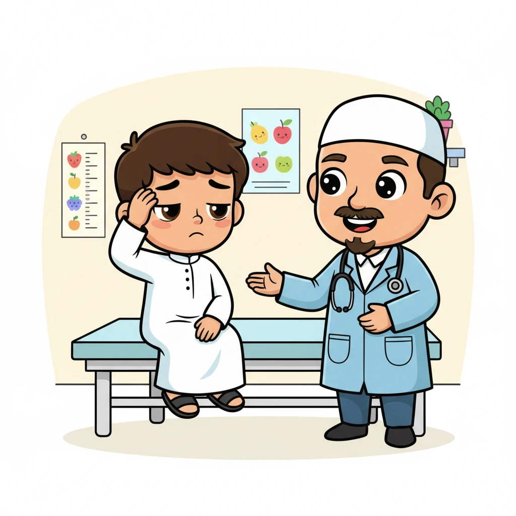 قالَ الطَّبِيبُ حَكيم: يَبْدُو أَنَّ جِسْمَكَ مُجْهَدٌ وَمُصابٌ بِجَفافٍ خَفِيفٍ، وَهَذا يُسَبِّبُ الصُّداعَ وَالتَّعَبَ.