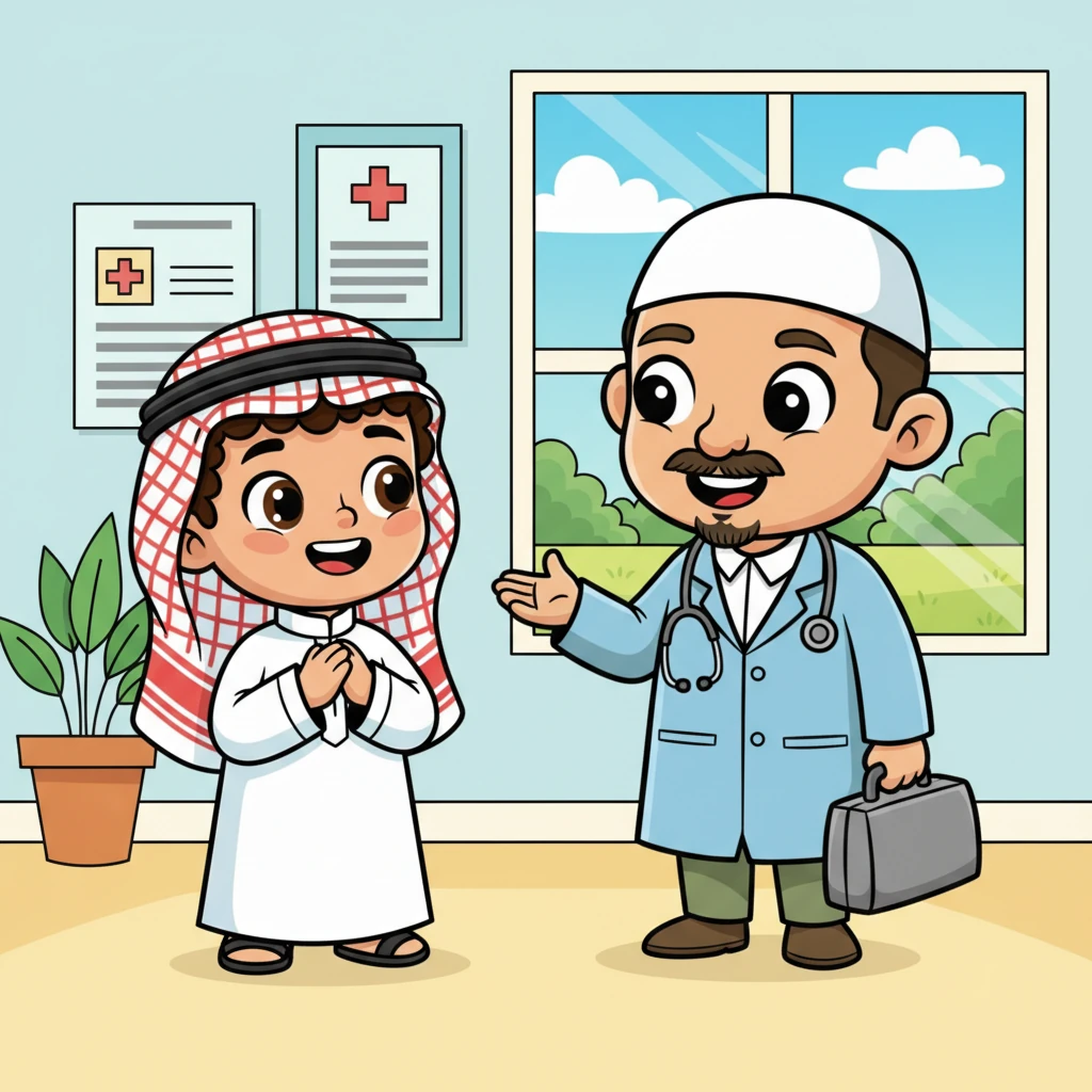 قالَ سامي: شُكْرًا جَزِيلًا يا دُكْتور، سَأَتَّبِعُ نَصَائِحَكَ. قالَ الطَّبِيبُ: صِحَّتُكَ مُهِمَّةٌ يا سامي.