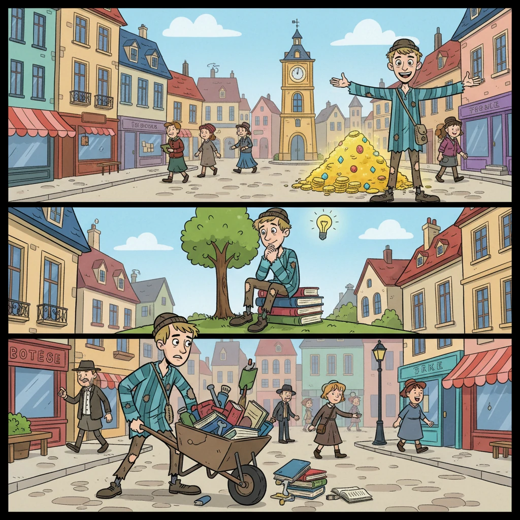 Dans la ville animée, Émile travailla dur, affrontant de nombreux défis. Il apprit de ses erreurs et fit preuve d'une grande persévérance. Avec le temps, il accumula une richesse considérable, non seulement en argent, mais aussi en sagesse.