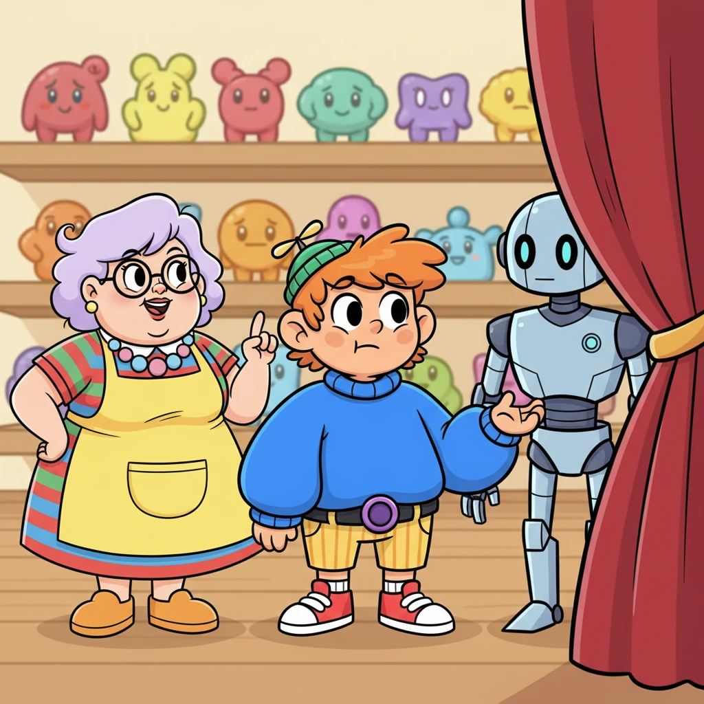 The Shop Owner chuckles softly. "Ah, you seek Apathy!" From behind a curtain, a figure emerges: Apathy, a sleek, silver-toned character with a perfectly blank face and precise, robotic movements. Apathy states in a monotone, "With me, you will never be disappointed, for you will never expect anything." Leo looks intrigued, a small, thoughtful frown creasing his brow.