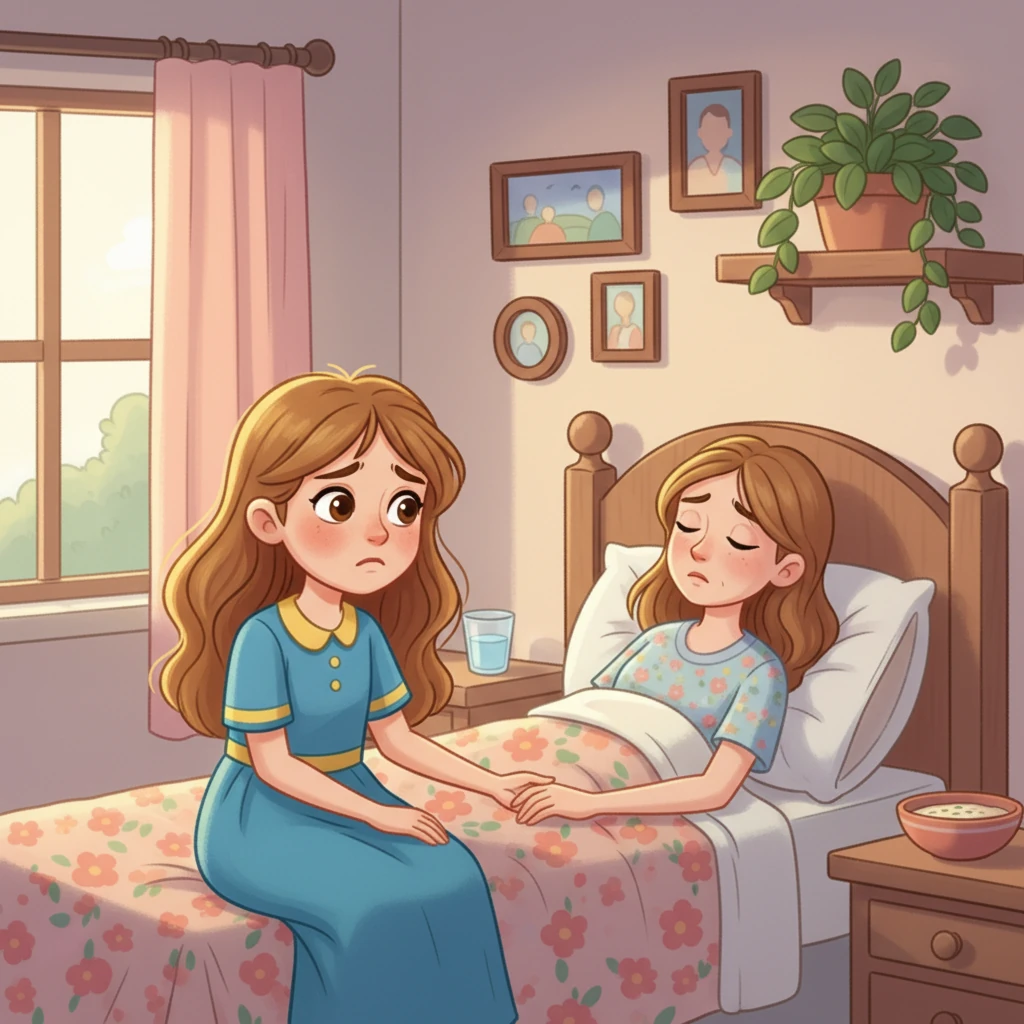 Күндөрдүн биринде апасы ооруп калды. Айгүл апасынын жанынан чыкпай, ага кам көрүп, колдоо көрсөттү. Анын жүрөгү кайгыга толуп, апасынын айыгып кетишин тиледи.