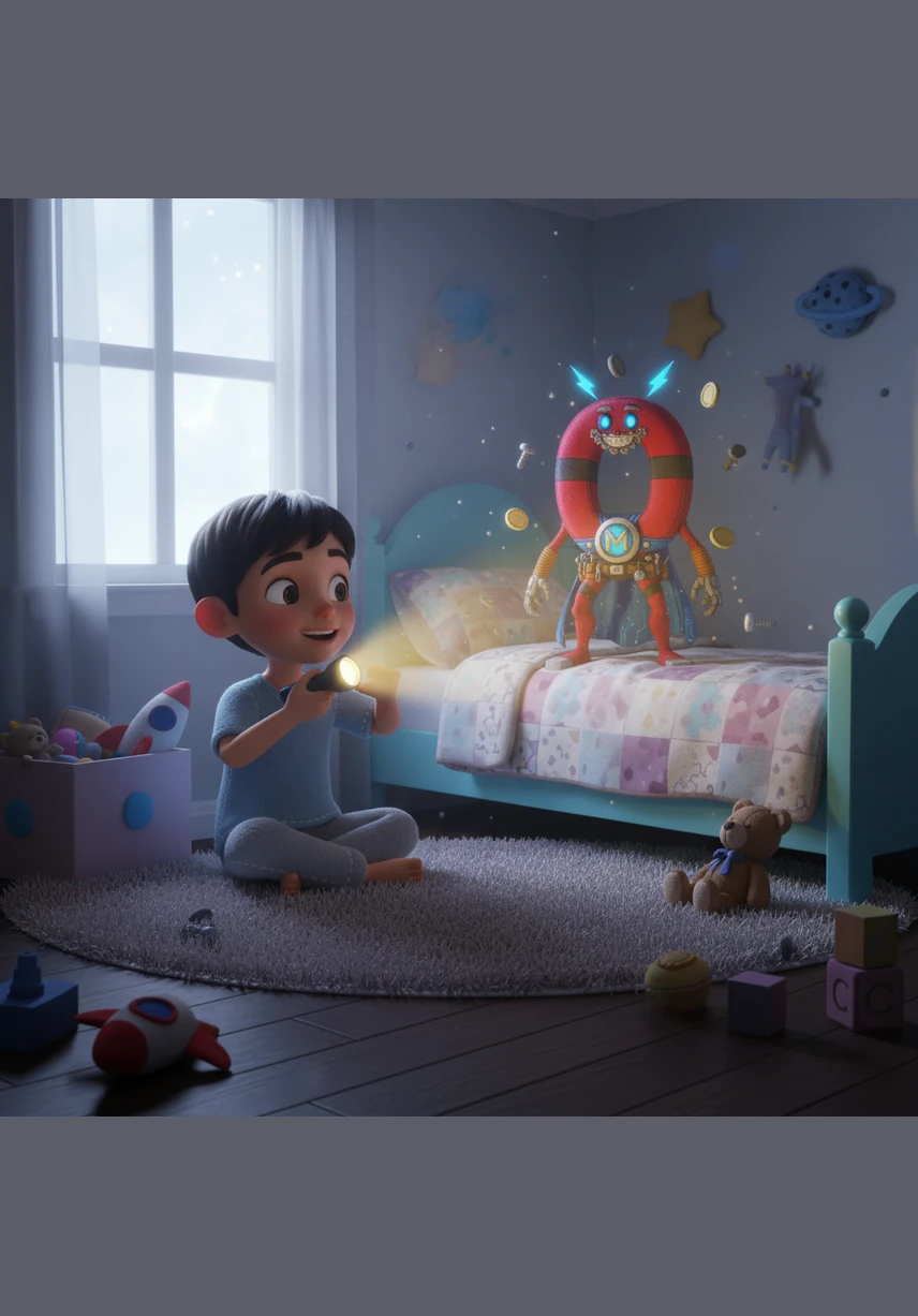 In a quiet bedroom bathed in silvery moonlight, a young boy named Salem sits up in his bed, listening intently. A mysterious tap, tap, tap sound echoes through the house, piquing his curiosity and making his heart flutter with a mix of fear and excitement.
