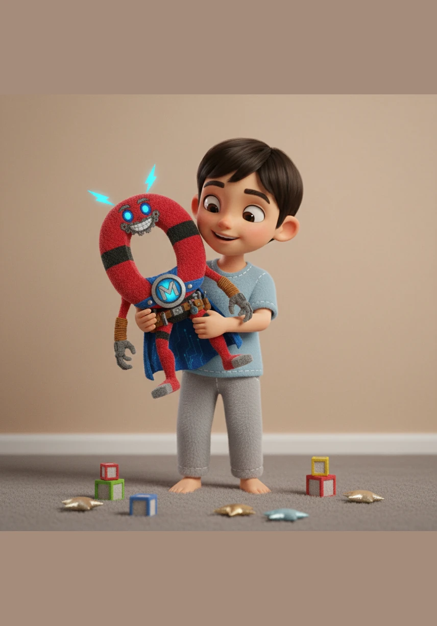 Salem’s fear turns into wonder as he leans in to talk to his new metallic friend. The magnet describes how certain special materials are drawn to it by an invisible force and asks Salem to help find them in the workshop.