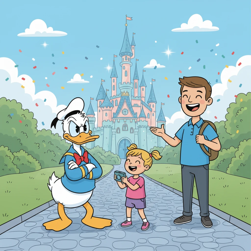 Donald Duck was next, and he was as grumpy as ever, but he posed for a photo with Lily anyway. Lily found his grumbling amusing. John and Mary chuckled, knowing these memories would last a lifetime.