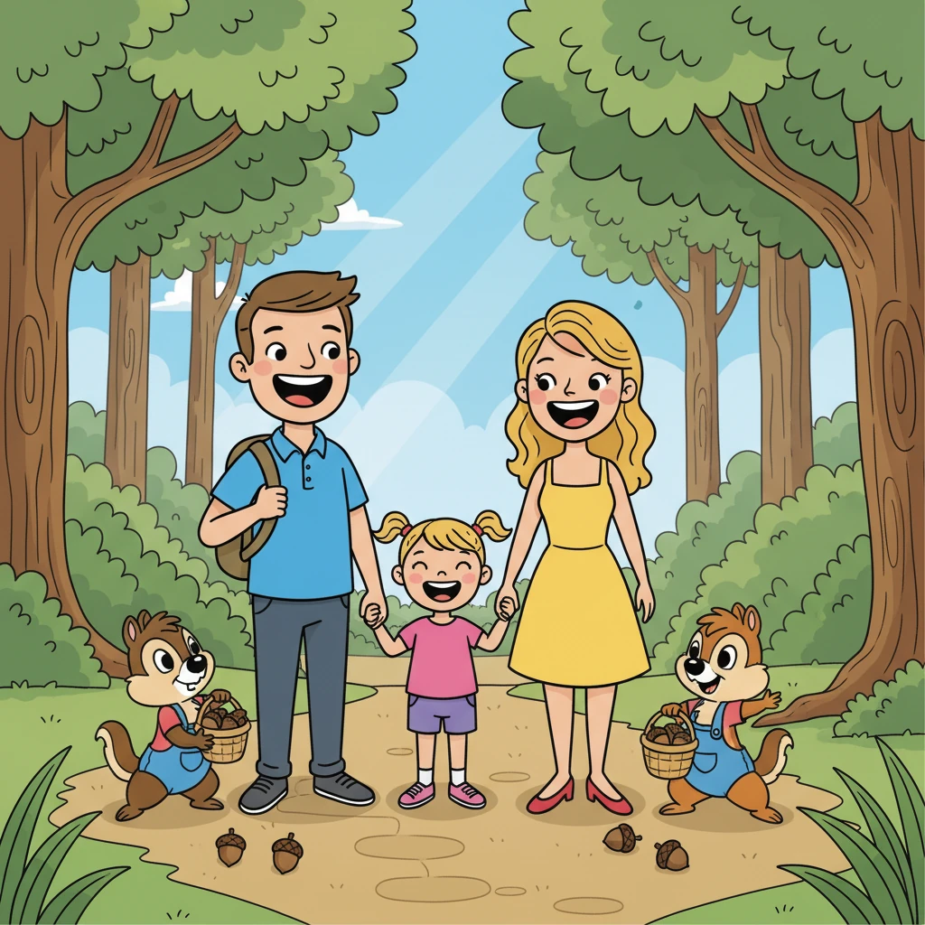 They encountered Chip and Dale, who were busy gathering acorns. The mischievous chipmunks paused their work to pose for a picture. Lily found them adorable, and her parents smiled at their antics.