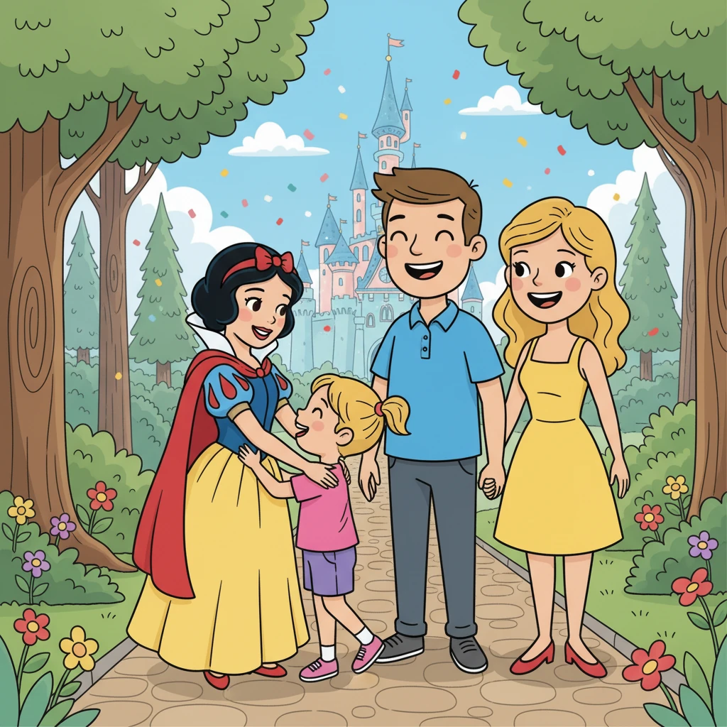 They found themselves face-to-face with Snow White! Snow White, kind and gentle, shared a warm embrace with Lily. Lily felt like she was in a real-life fairytale. The parents were captivated by Snow White's grace.