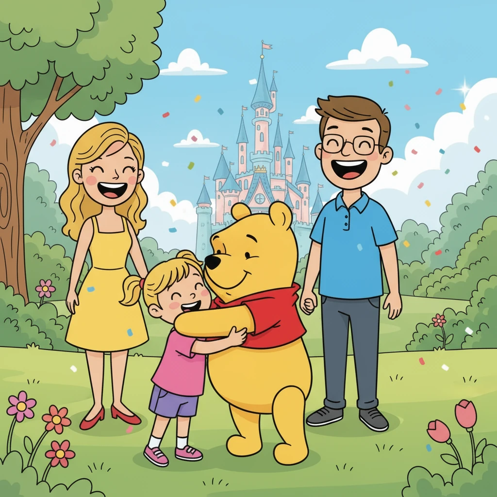 Pooh Bear gave Lily a honey-sweet hug! Pooh's gentle nature brought a sense of calm to the day. John and Mary enjoyed the simplicity of the moment.