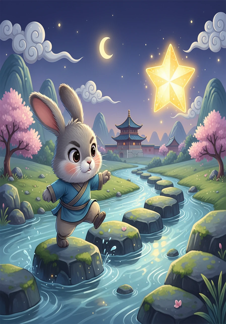 小灰尝试着克服恐惧，努力地爬上了一块石头，再跳到另一块石头上。每一次尝试，他都离那颗星星更近一步。他感觉到，自己变得越来越勇敢了。