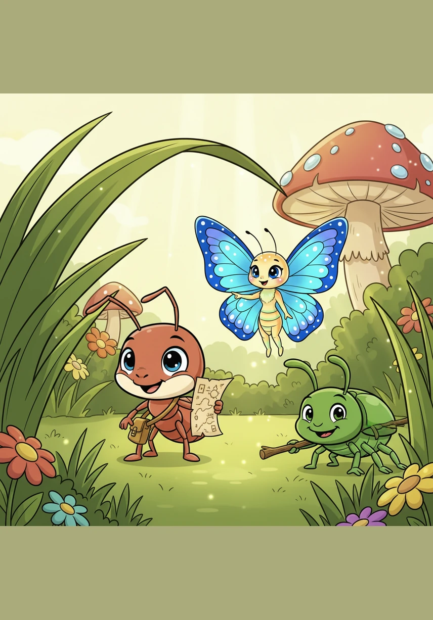 Little Andy the ant scurried across the soft green moss of the garden floor, his antennae twitching with excitement. He was a tiny explorer with bright eyes, always looking for something special to bring back to his family in the colony.