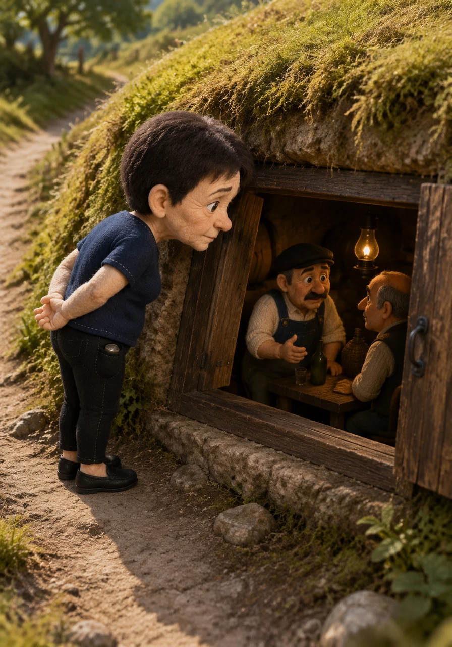 Passing by the old road where the deep agricultural cellars are built into the earth, Yarulla hears muffled male voices speaking from below. She quietly steps up to the small, open cellar window and stands perfectly still, listening intently to the secret conversations of the men working inside.
