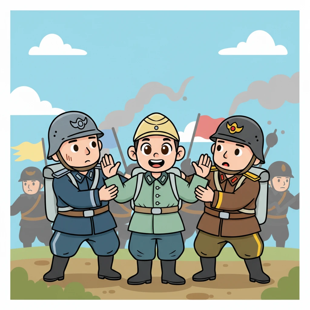 Soon, amidst a chaotic battle, Kyoungjong was captured by soldiers from another powerful army. Their uniforms were different, their language new, but their eyes held a shared weariness. He wondered where this new path would lead him.