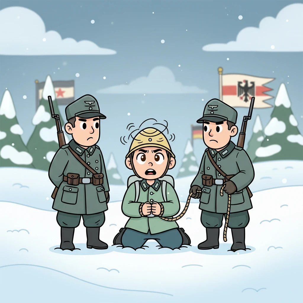 Just as he got used to his new role, Kyoungjong was caught in another fierce battle in a snowy land called Ukraine. This time, he was captured by soldiers in distinct German uniforms. His head spun with all the different flags and faces he had seen.