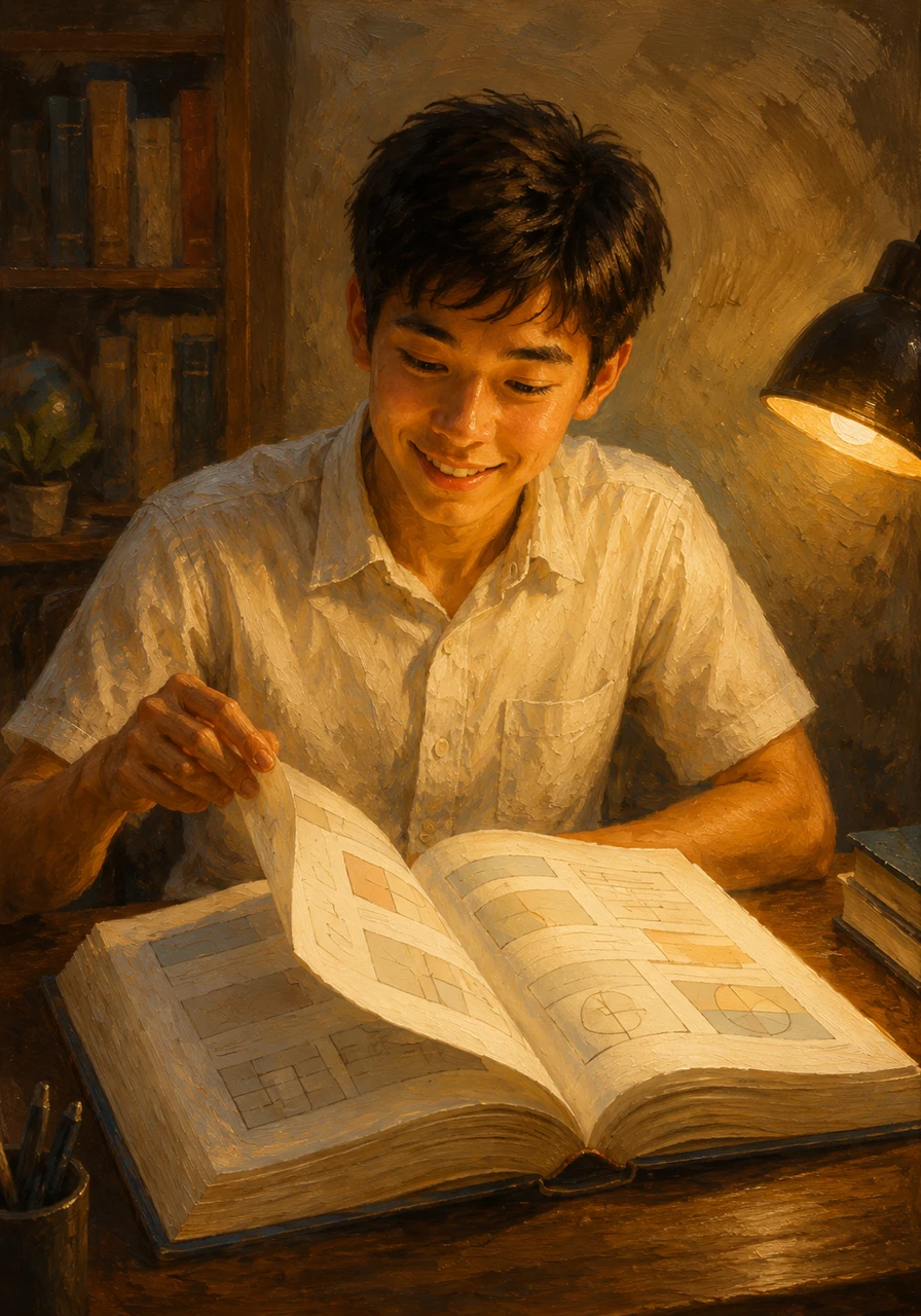 He flips to Chapter Two, where he finds step-by-step example questions paired with detailed, easy-to-follow answers that guide him through the problem-solving process.