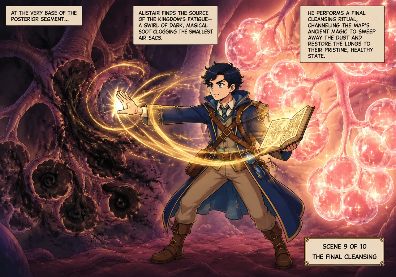 At the very base of the Posterior segment, Alistair finds the source of the kingdom's fatigue—a swirl of dark, magical soot clogging the smallest air