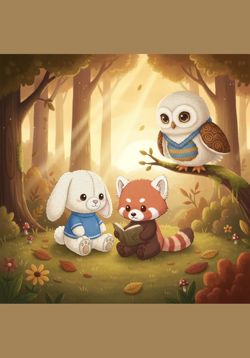 Pippin the little red panda yawns as the sun begins to set over the Whispering Woods. The sky turns a soft shade of pink and orange, signaling that it is almost time for bed.